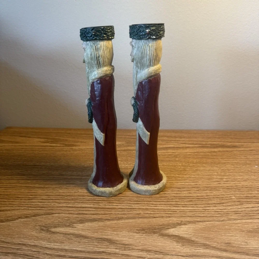 SANTA CANDLE STICK HOLDER SET CHRISTMAS 8.75